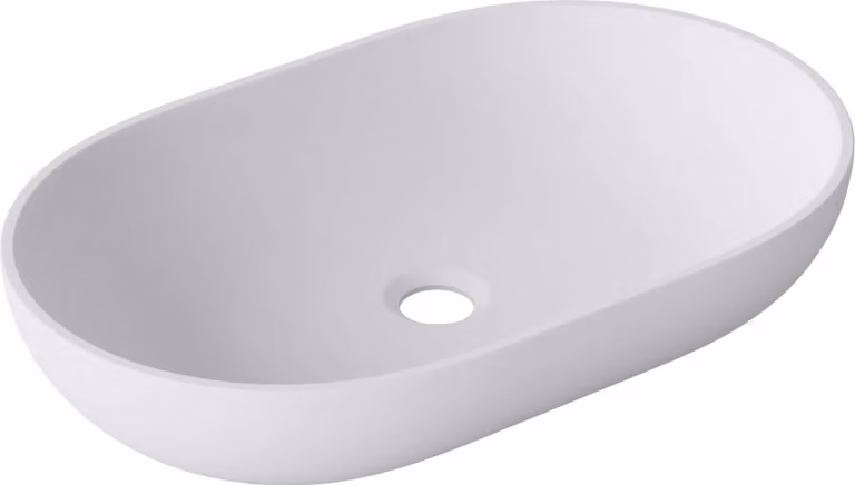 doporro Lavabo da Appoggio, Lavandino Bagno 54x34x10.5cm, Lavabo Ovale da Minerale Fuso Colossum808, Biano Opaco