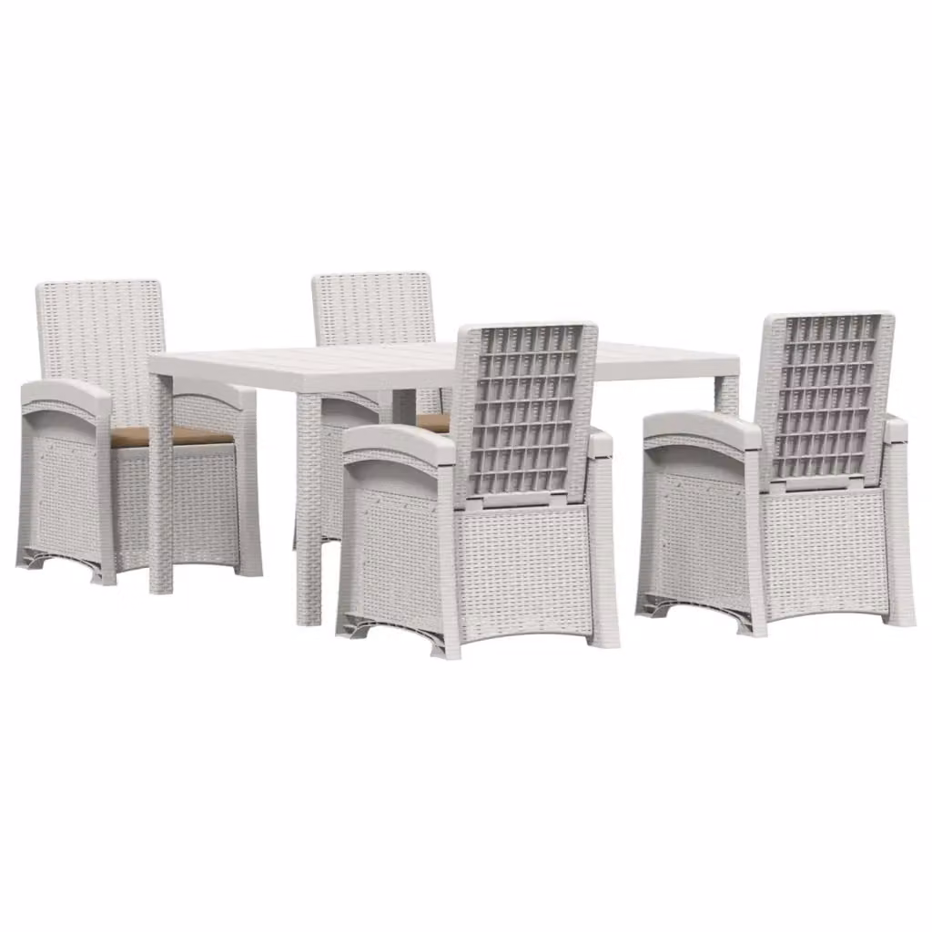 Set da pranzo moderno vidaXL in rattan sintetico per giardino e terrazzo, colore bianco e beige – 2