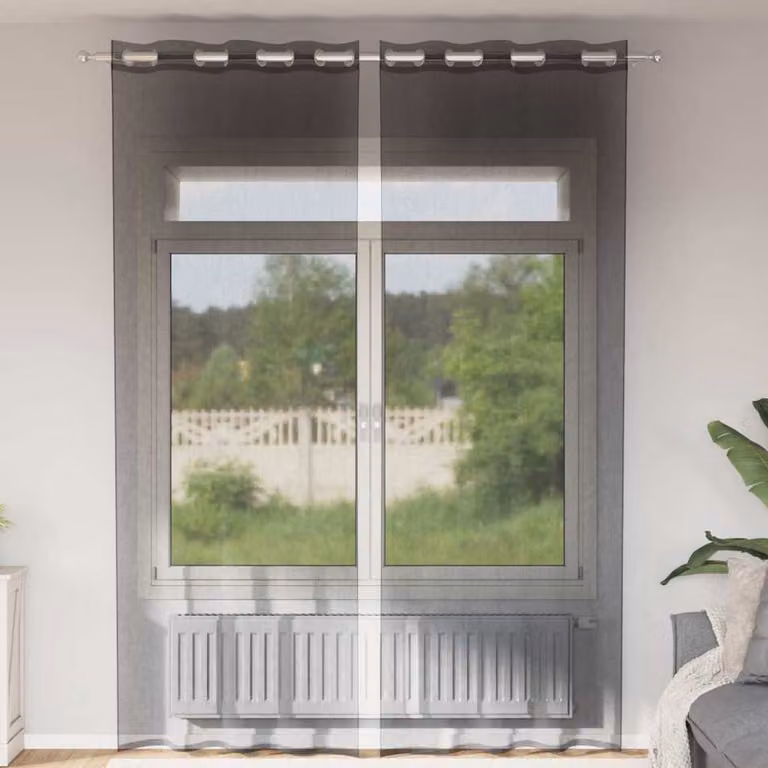 Set di 2 tende in voile semi-trasparenti vidaXL con occhielli, colore nero, L: 140 cm, H: 260 cm