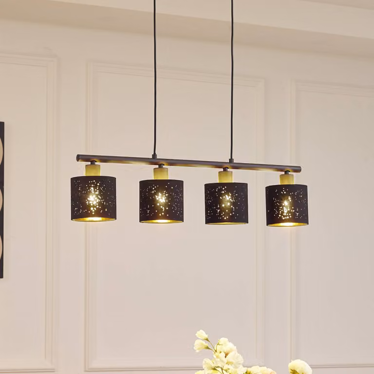Lampada a sospensione Vasilia Lindby, dimmerabile, Nero, Soggiorno / Sala da pranzo, Tessuto / Stoffa / Seta, Moderno, Lampada a sospensione