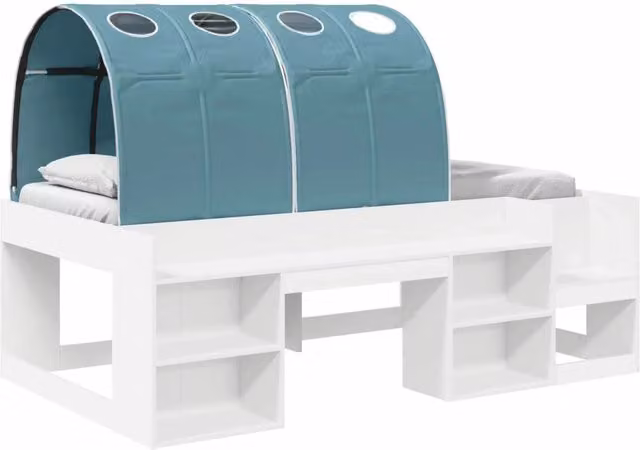 Letto singolo | Letto per adulti | Letto con Tunnel 3 pcs Bianco e azzurro Legno multistrato