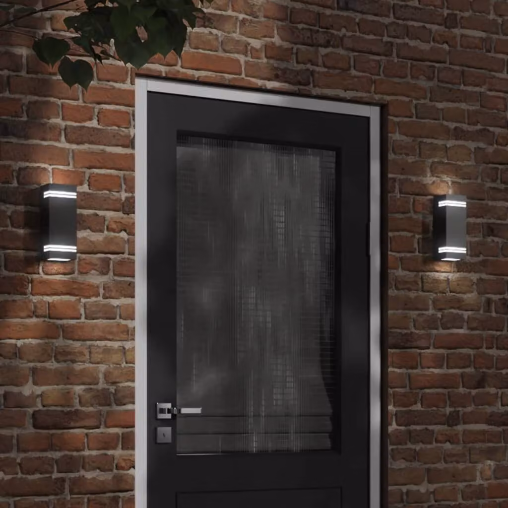 Set di 2 applique da esterno vidaXL nere in acciaio inossidabile e plastica con illuminazione up-down e protezione IP44