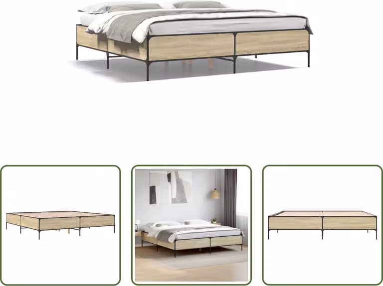 The Living Store Struttura letto rovere Sonoma 180x200 cm in legno e metallo