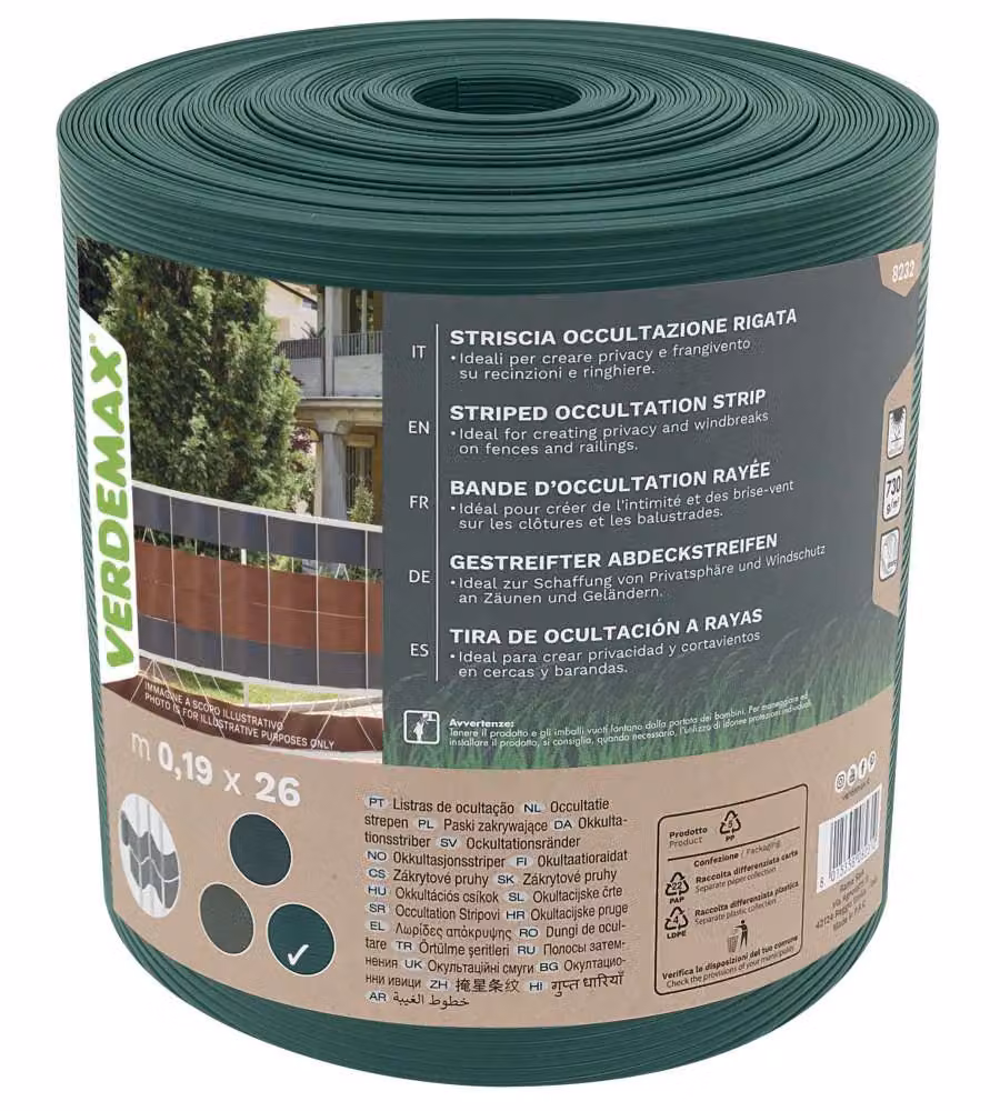 Verdemax Striscia Occultazione Rigata Verde 0,19x26 m Fissaggio Facile