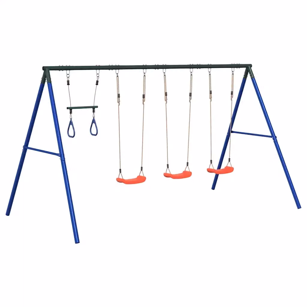 Set Gioco da Esterno con Altalena e Trapezio vidaXL in Metallo e Plastica, Colori Blu, Verde o Rosso, H 185 x L 341 x P 40 cm – 2