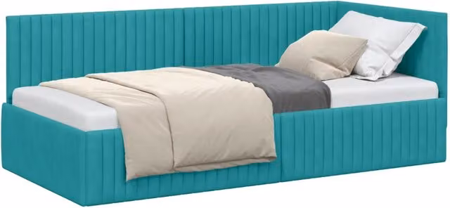 Letto singolo | Letto per adulti | Cornice del letto ad angolo Turchese 90 cm x 200 cm Velluto