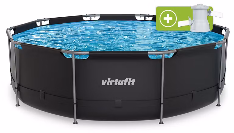Piscina rotonda VirtuFit Ø 366 x 100 cm, antracite, con pompa di filtraggio inclusa