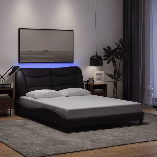 Letto contenitore Hvar vidaXL con illuminazione LED e porta USB, Nero, L 120 x P 200 cm – 1