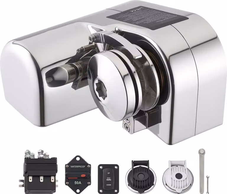 Verricello elettrico 12 V 600 W - Forza di trazione max. 260 kg - Acciaio inox 316 - Per imbarcazioni da 7–9 m - Per catene da 6 mm e cime in nylon da 14–16 mm