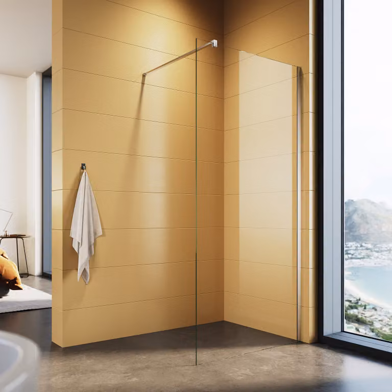 SONNI Schermo doccia walk in con maniglione 76x200cm, vetro di sicurezza temperato da 8 mm, con nano rivestimento, con range di regolazione, schermo doccia