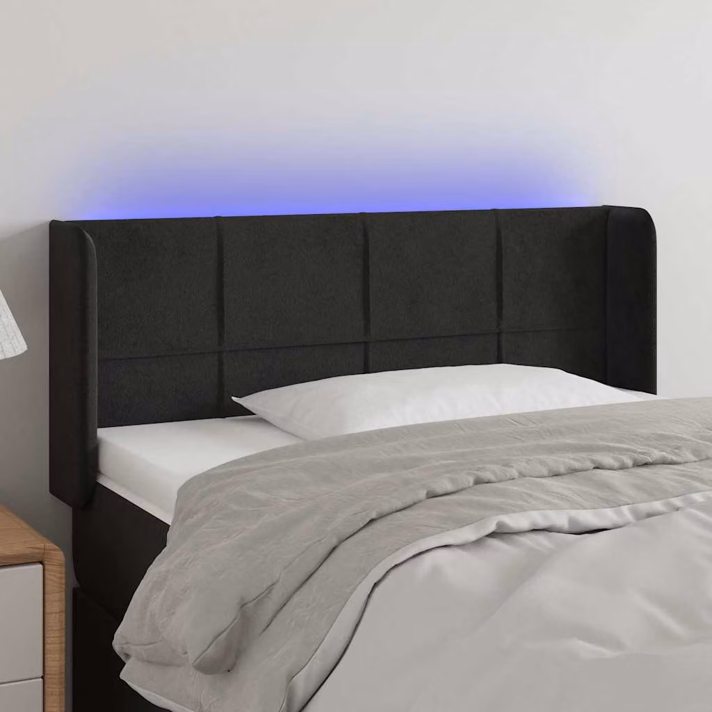 Testiera per letto vidaXL in velluto nero con illuminazione LED e porta di ricarica USB, L 93 cm, P 16 cm, H 78-88 cm