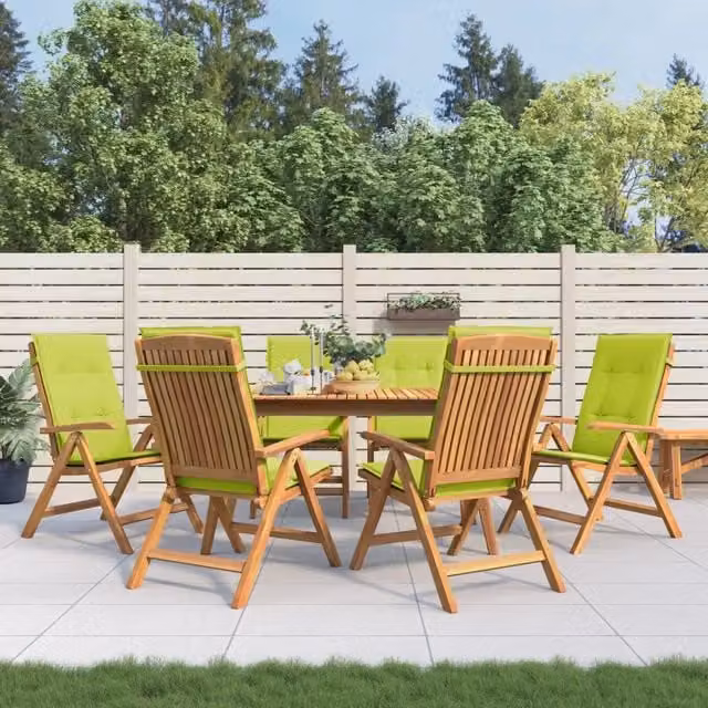 Set di 6 sedie pieghevoli reclinabili vidaXL in legno di teak con cuscini verdi per giardino – 1