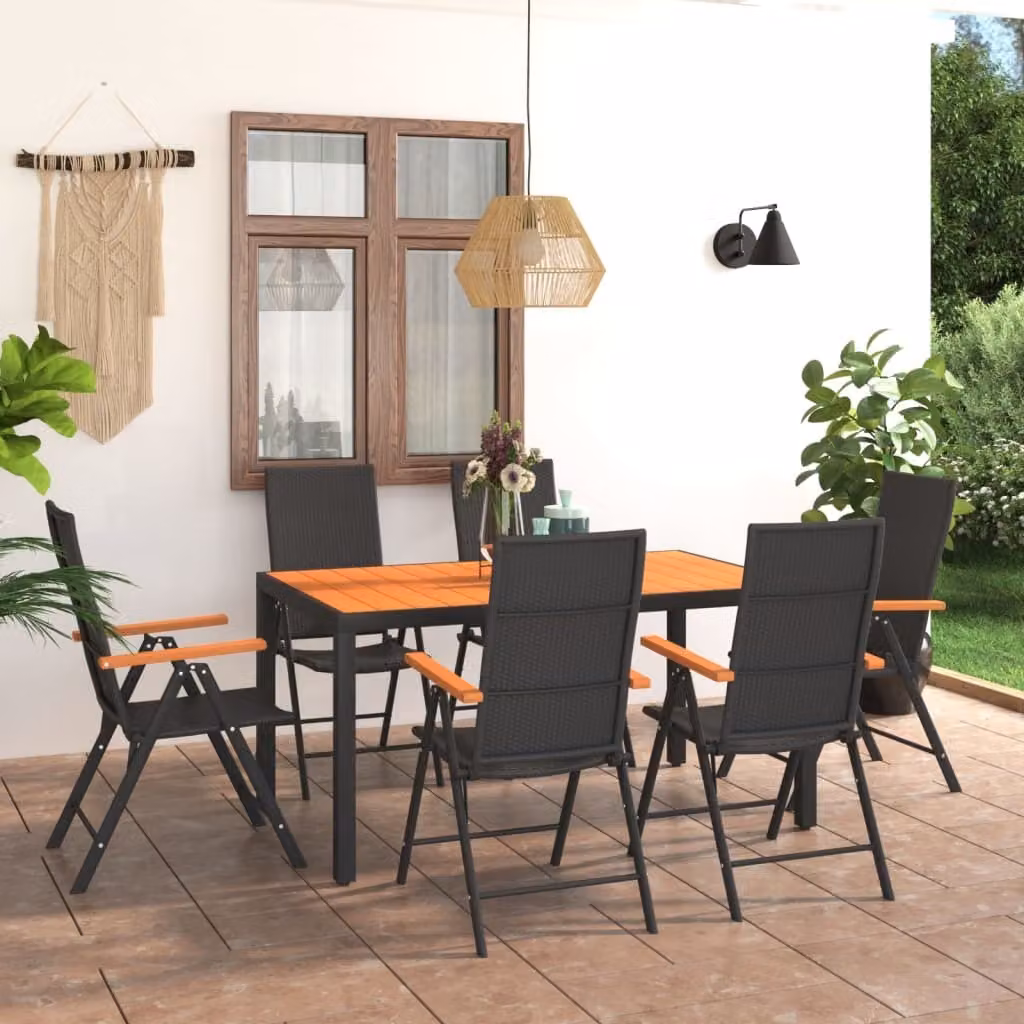 The Living Store Set da pranzo da giardino 7 pezzi nero e marrone