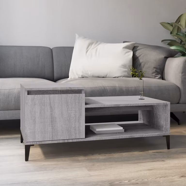 The Living Store Tavolino Grigio Sonoma 100x50x45 cm Materiale a base di legno