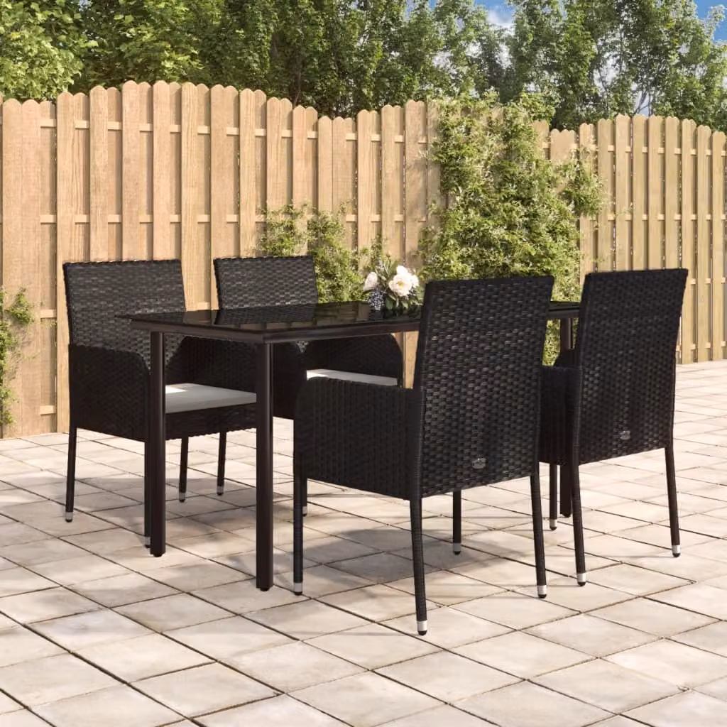 Maison Exclusive - Set da pranzo da giardino 5 pezzi con cuscini in polyrattan nero