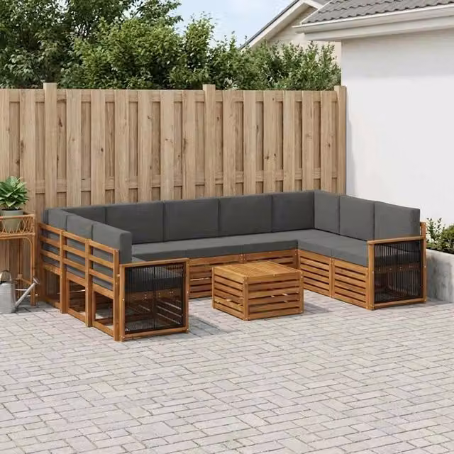 Set di divani da esterno a forma di U vidaXL in legno di acacia con cuscini beige e antracite
