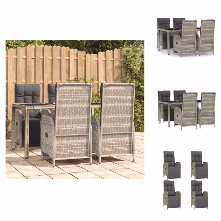 vidaXL Set da pranzo da giardino 5 pezzi con cuscini in poly rattan grigio - Set di mobili da giardino