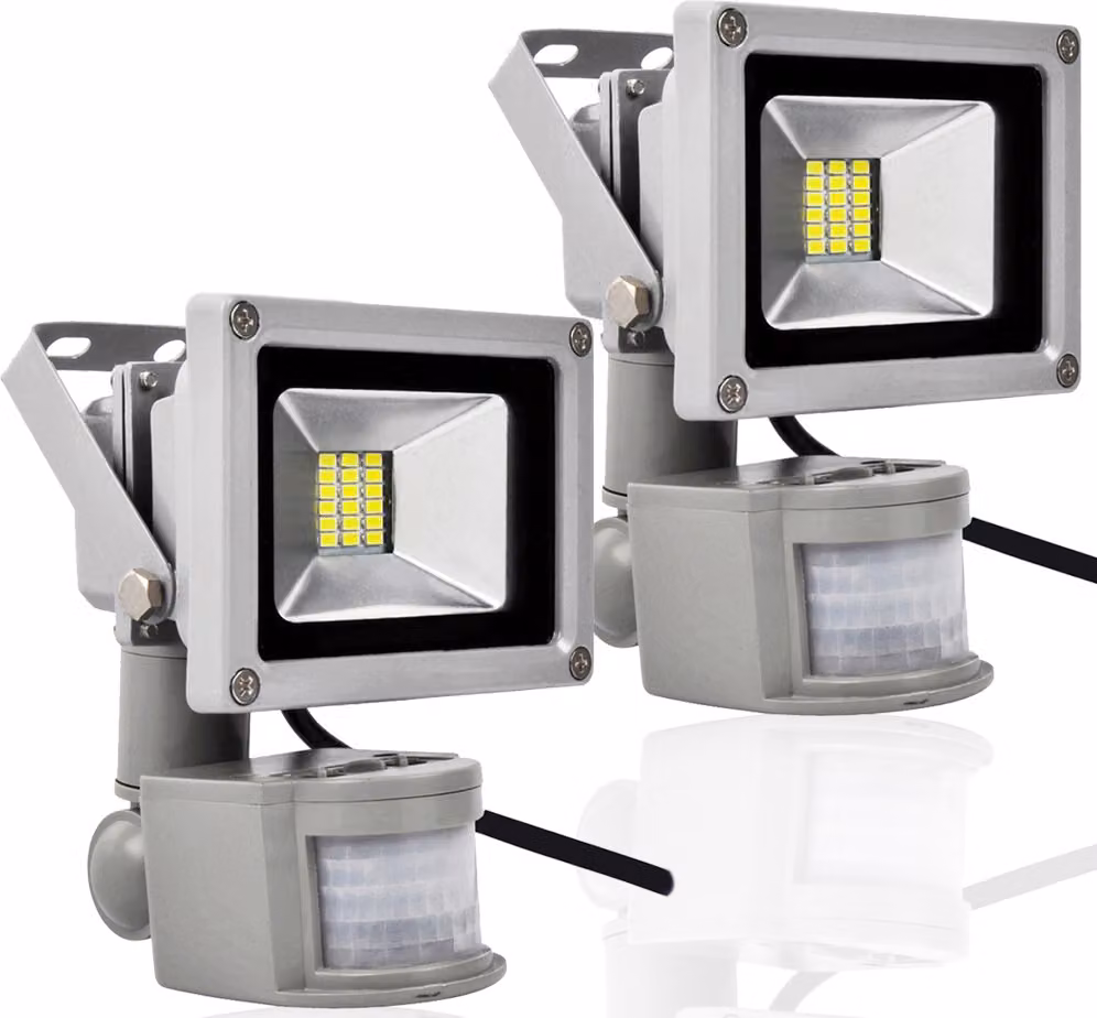 Greenmigo Set da 2 faretti LED da 20 W + sensore di movimento, 1700-1800 lm, bianco freddo, faretto da esterno, lampada IP65, impermeabile