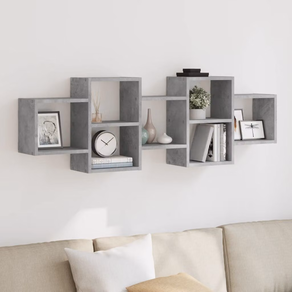 Scaffale a muro moderno vidaXL in MDF grigio cemento L: 129 cm, P: 42 cm, H: 18 cm