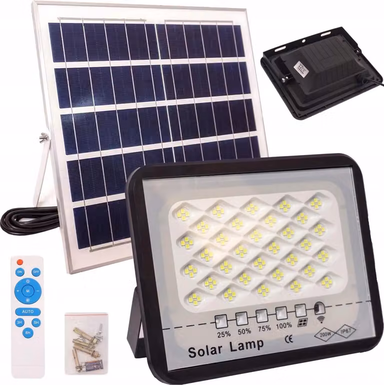 Lampada solare da 200 W con sensore crepuscolare e telecomando