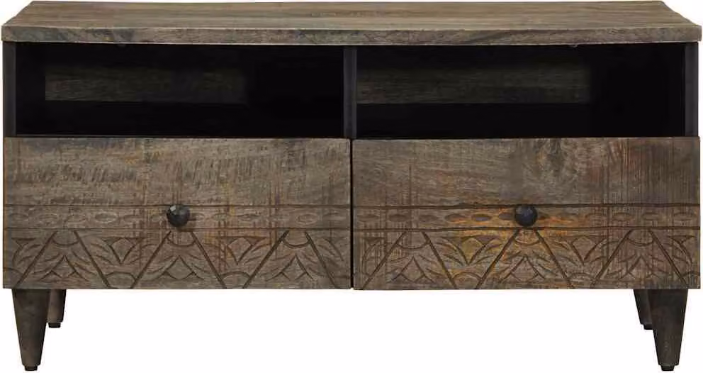 Tavolino Grigio Chiaro 80x54x40 cm in Legno Massello di Mango