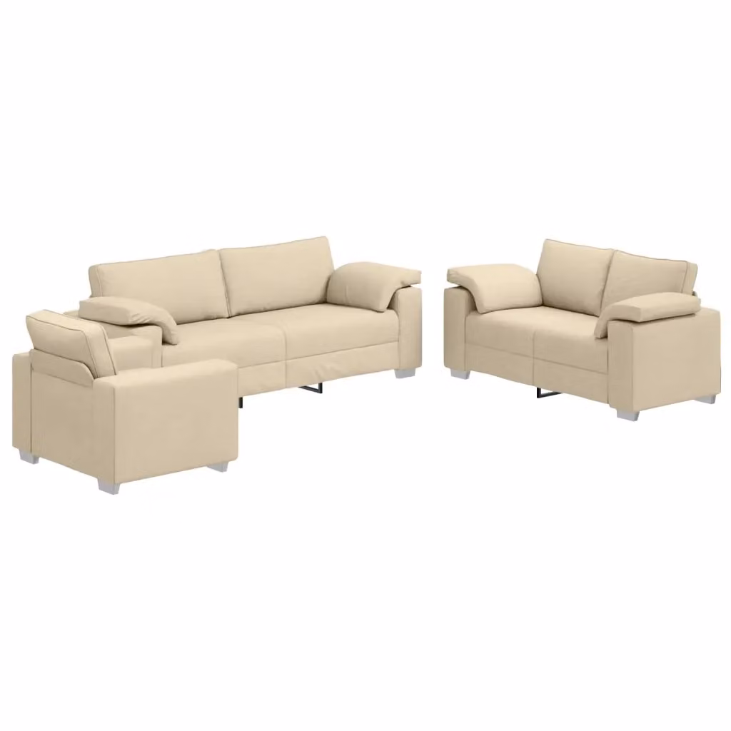 Set di divano 3 pezzi vidaXL beige in tessuto moderno per soggiorno con poltrone e cuscini inclusi – 2