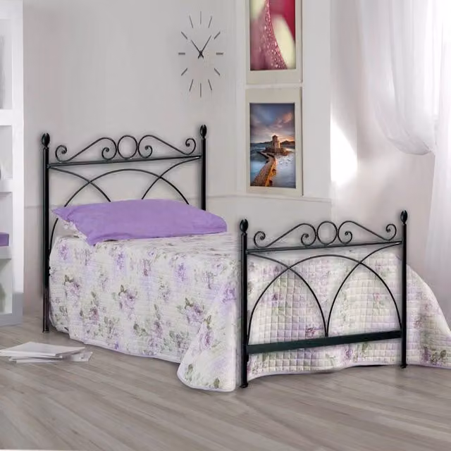 Letto in ferro singolo con pediera SABRINA Nero 92x208x h128 cm