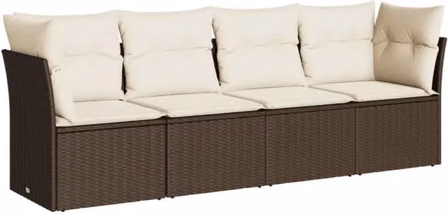 Set Divano da Giardino 4 pz | Set Salotto da Giardino con Cuscini Marrone in Polyrattan