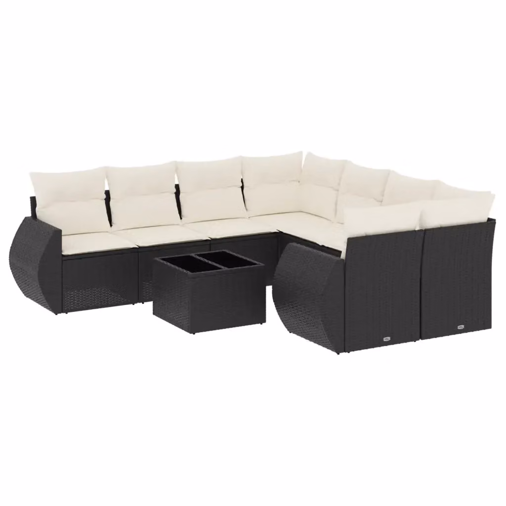 vidaXL Set Divani da Giardino 9 pz a Forma a L con Cuscini, Polyrattan e Acciaio Nero – 2