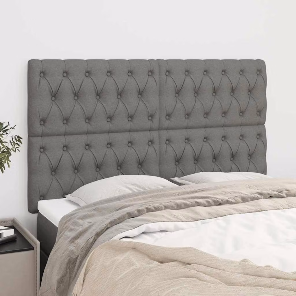 Testiera per letto imbottita vidaXL in tessuto grigio scuro, L: 160 cm, P: 7 cm, H: 118/128 cm