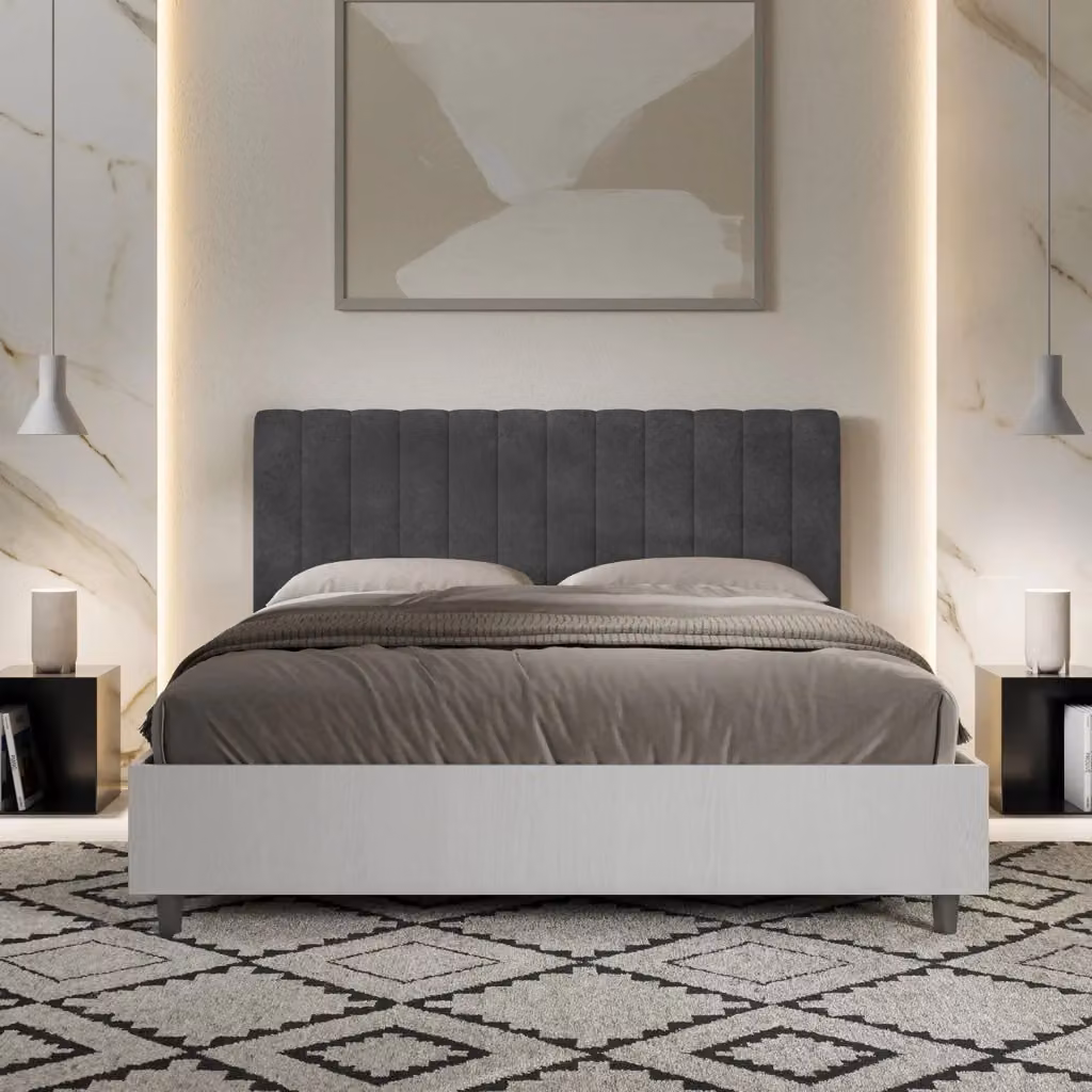Letto Matrimoniale con Contenitore Lift Up GIORDANOSHOP Grigio L: 160 cm, P: 200 cm, H: 113 cm – 2