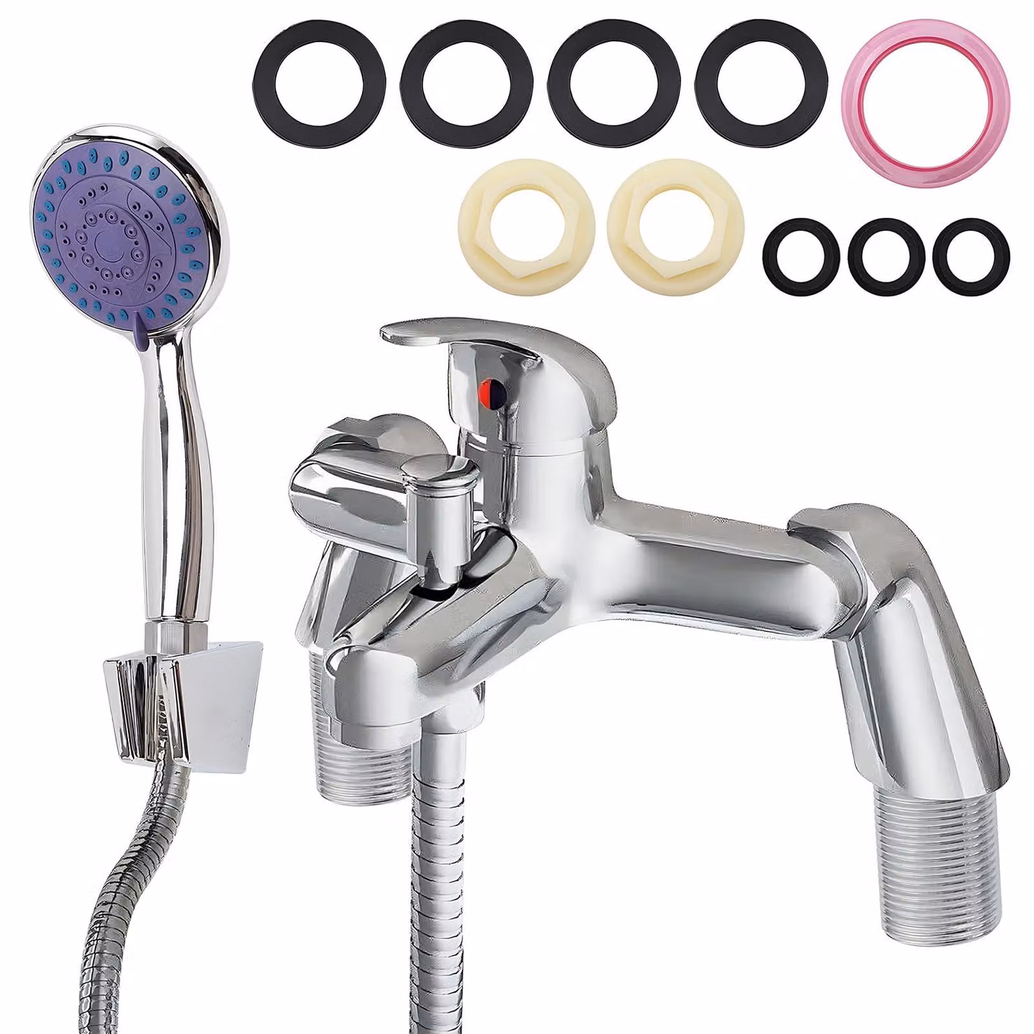 Rubinetto da bagno con soffione a mano e tubo flessibile - Finitura cromata