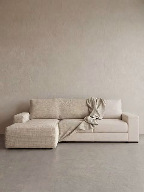 Fodera per divano chaise longue Coven Kenay Home, modello dual a righe jacquard, grigio, bianco e beige, Larghezza: 300 cm