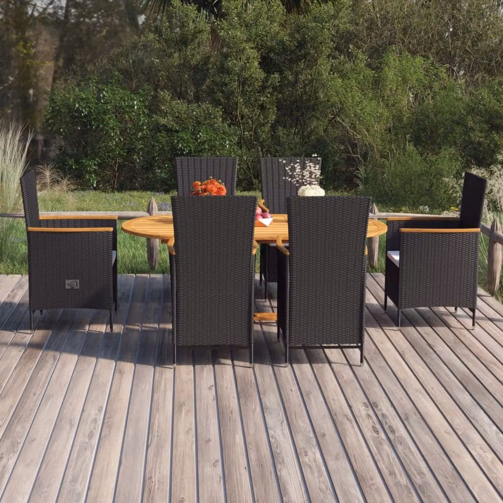 Maison Exclusive - Set da pranzo da giardino 7 pezzi in polyrattan nero