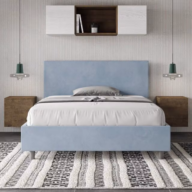 Letto contenitore una piazza e mezza Adele Ityhome imbottito in microfibra azzurro L: 130 cm, P: 210 cm
