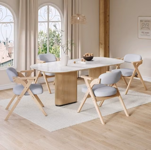 Set di 4 sedie pieghevoli in legno massello grigie