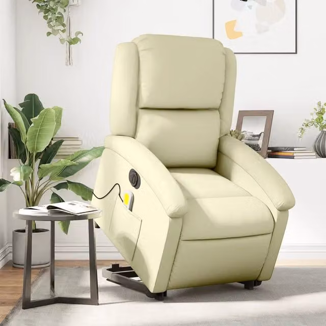 Poltrona Alzapersona Reclinabile Elettrica con Massaggio vidaXL in Ecopelle Beige