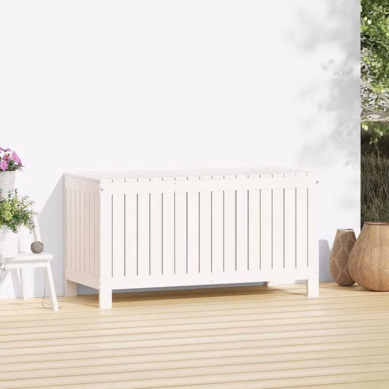 The Living Store Cassapanca da giardino bianca 115x49x60 cm in legno di pino massiccio