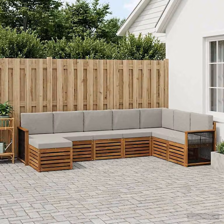 Set di divani da esterno vidaXL 8 pz in legno di acacia con cuscini, beige e grigio