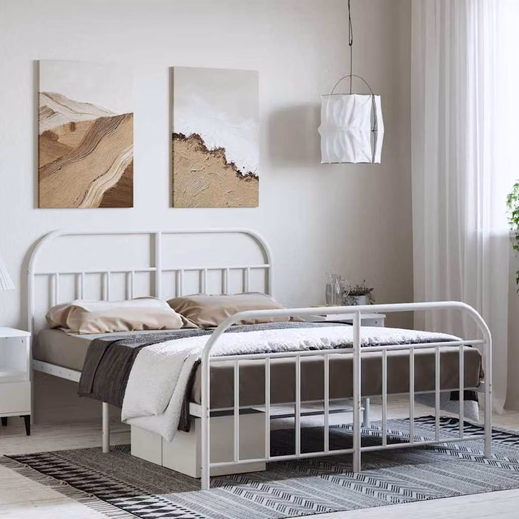 vidaXL Giroletto con Testiera e Pediera in Metallo Bianco L: 142 cm, P: 196 cm