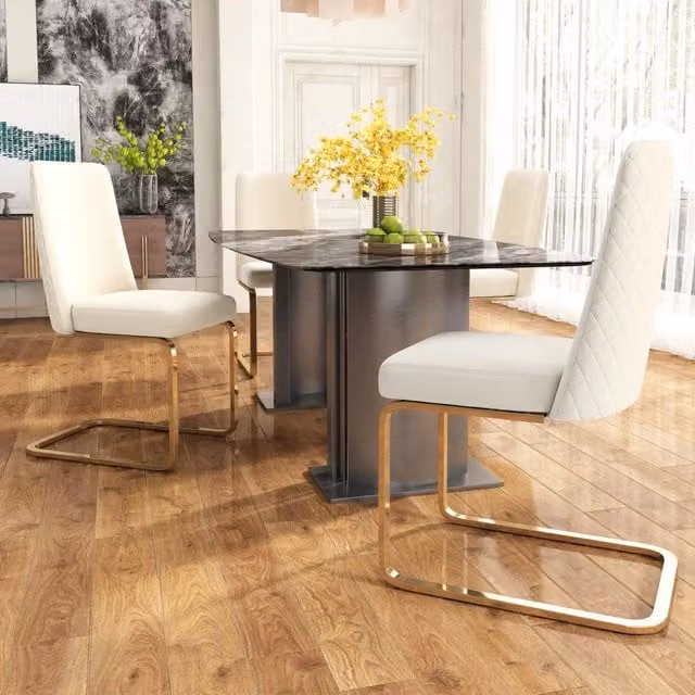 Sedie da Pranzo Set 4 Pezzi Velluto Beige ¨C MINIMAL ¨C Design Schienale Diamante, Gambe Metallo Dorato