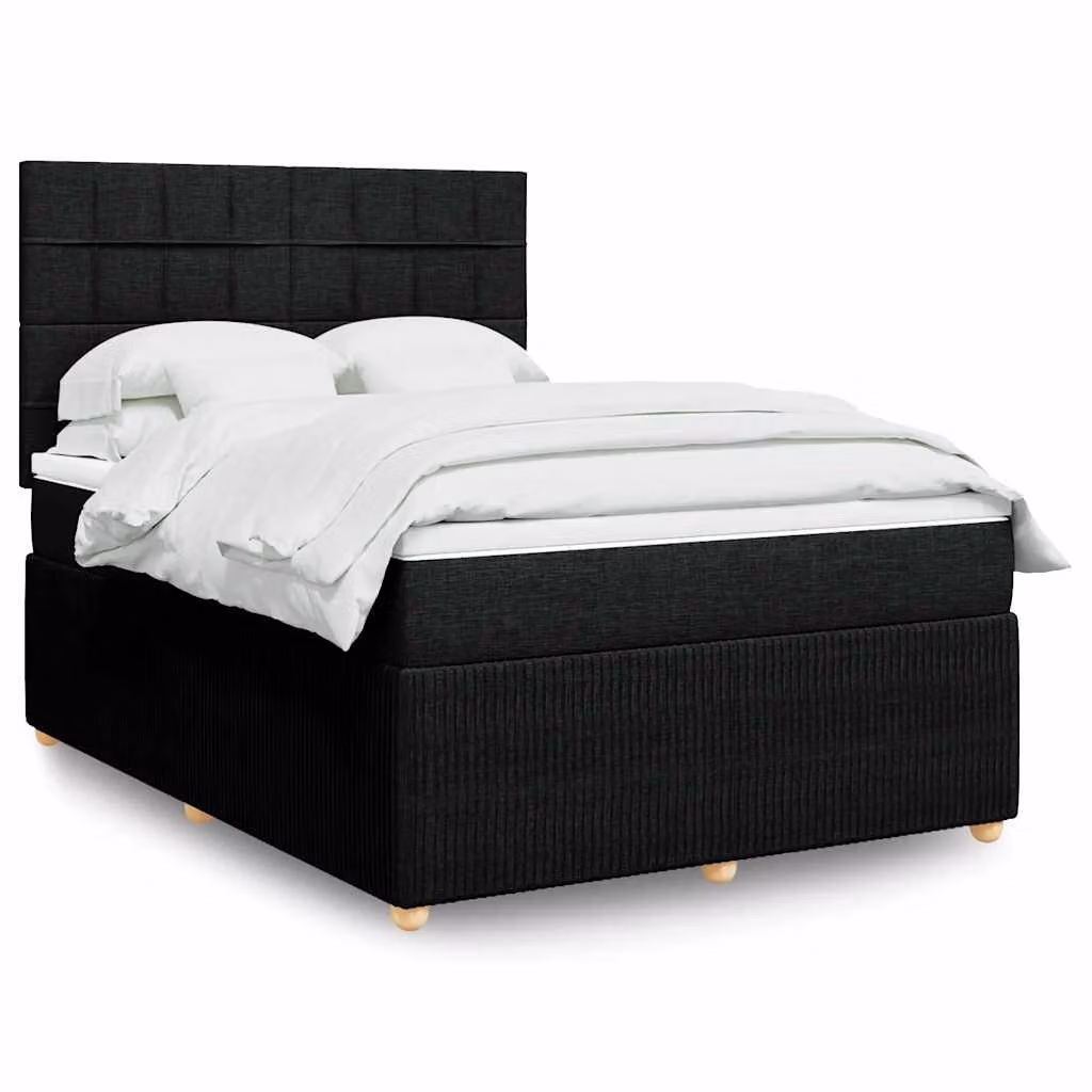 vidaXL Giroletto a Molle con Materasso Nero in Tessuto L/P/H: 140 x 190 cm – 1
