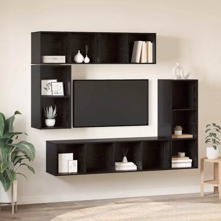 Set mobile TV vidaXL 4 pezzi in legno ingegnerizzato e MDF colore Rovere e Nero