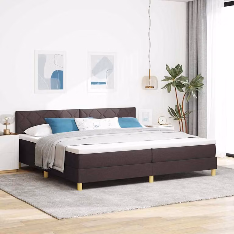 Maison Exclusive - Letto boxspring con cuscini, marrone scuro, 200 x 200 cm, tessuto