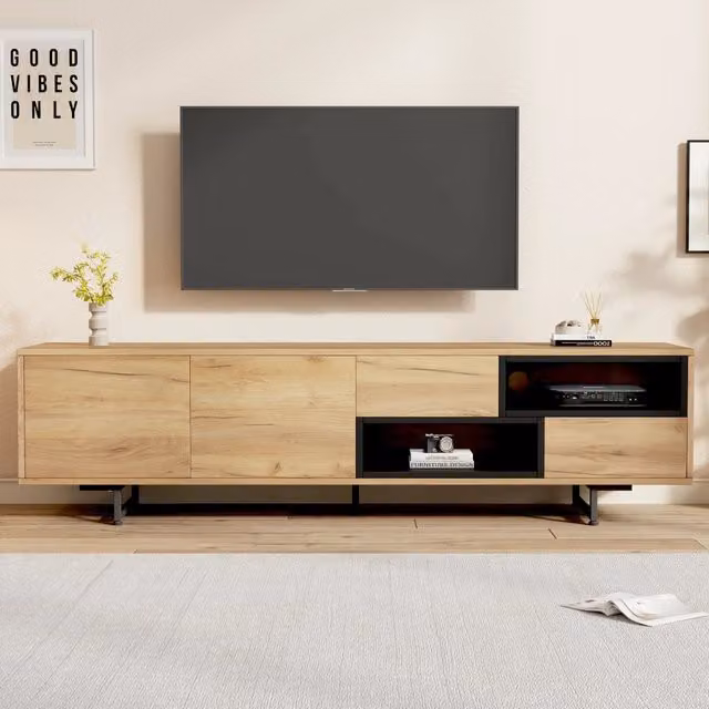 Mobile TV Mivray marrone con due ante, due cassetti diagonali e vani aperti, L: 173 cm, P: 38 cm, H: 48 cm