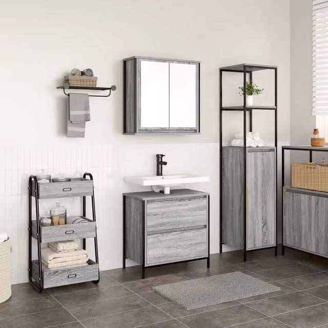 Set Mobili da Bagno vidaXL 2 Pezzi Grigio Moderno con Mobile Lavabo e Pensile a Parete – 1