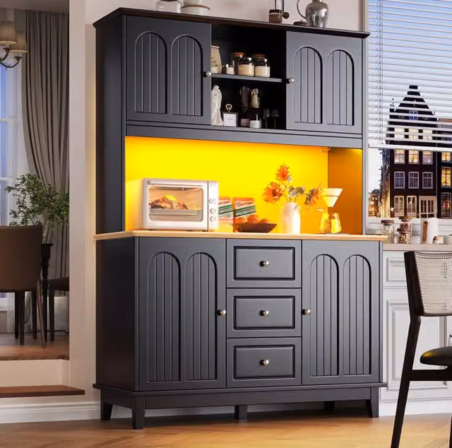 Mobile alto 120x40x180 cm con illuminazione LED APP e ripiani regolabili in MDF nero naturale