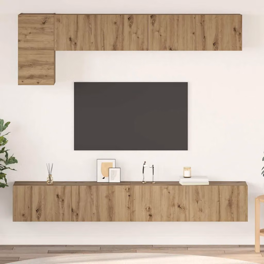 Set mobile TV moderno vidaXL in legno ingegnerizzato color rovere artigianale marrone – 1