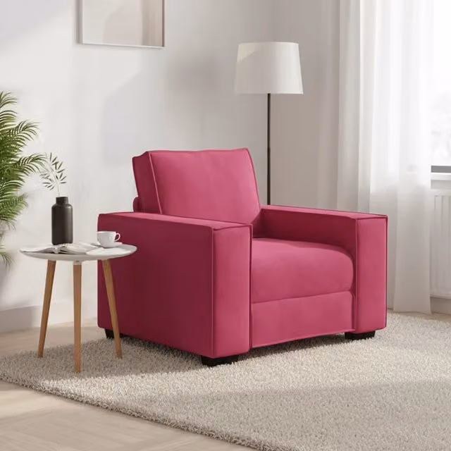 Divano Sedia vidaXL in Velluto Rosso con Braccioli L/P/H: 100 x 78 x 84 cm – 1