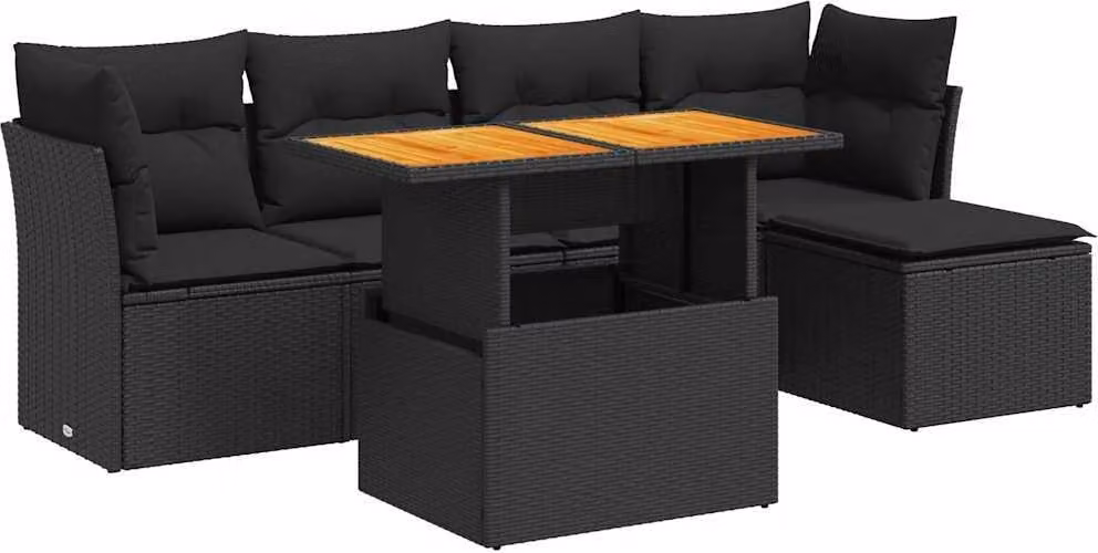 Set Divano da Giardino 6 pz con Cuscini Nero in Polyrattan